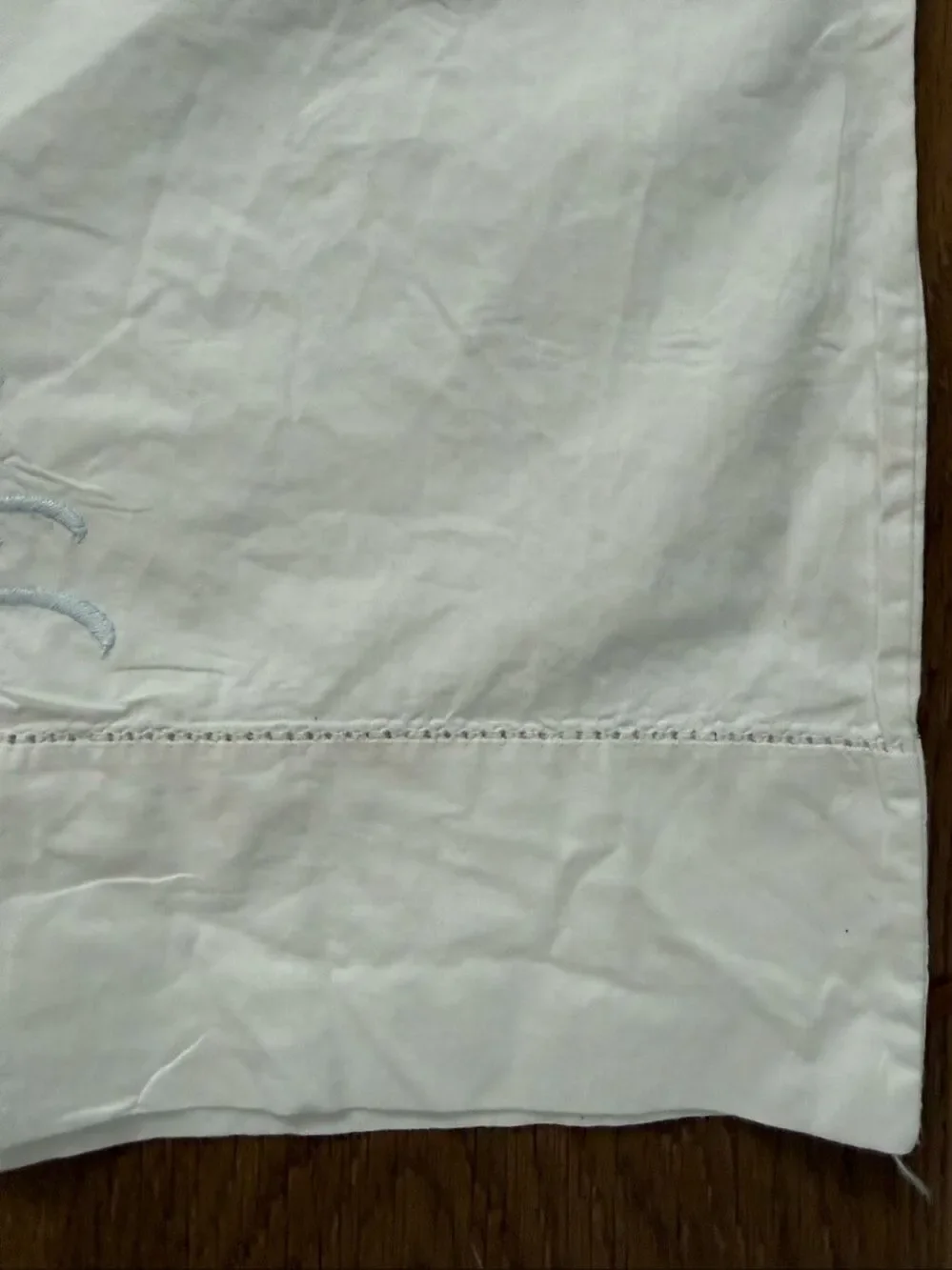 3 Vintage Queen Size Pillowcases Blue Embroidered Hemstitch